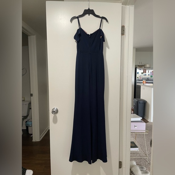 Elegant Navy Off-Shoulder Evening Dress/ Wedding Guest Dress - Picture 6 of 8